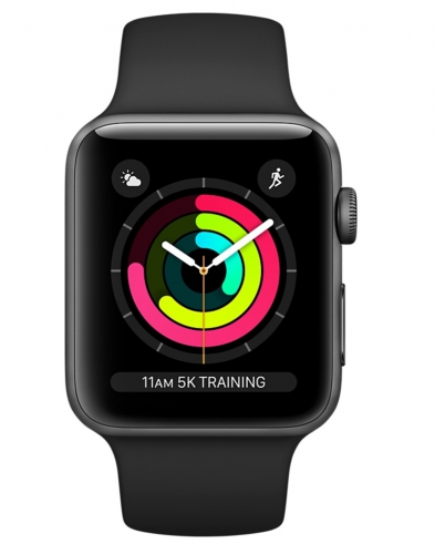Apple Watch Series 3 42мм, корпус из алюминия цвета «серый космос», спортивный ремешок чёрного цвета (MQL12)