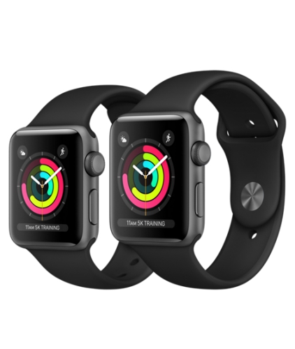 Apple Watch Series 3 42мм, корпус из алюминия цвета «серый космос», спортивный ремешок чёрного цвета (MQL12)