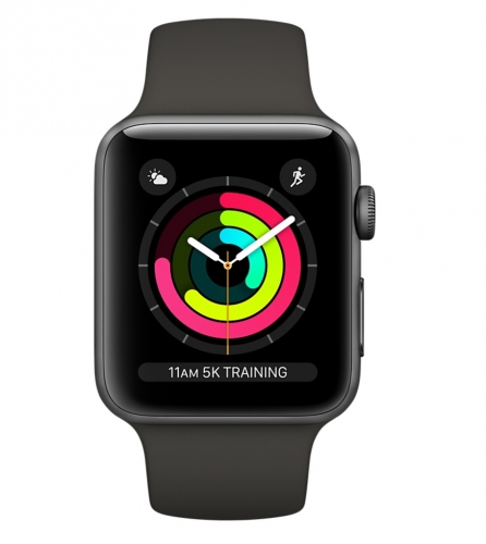 Apple Watch Series 3 42мм, корпус из алюминия цвета «серый космос», спортивный ремешок серого цвета (MR362)