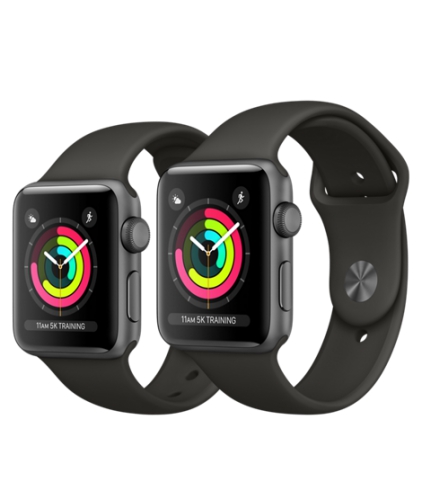 Apple Watch Series 3 42мм, корпус из алюминия цвета «серый космос», спортивный ремешок серого цвета (MR362)