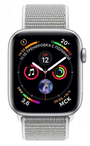 Умные часы Apple Watch Series 4, 40 мм, корпус из серебристого алюминия, спортивный браслет цвета «белая ракушка» MU652