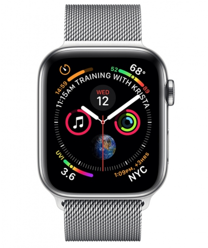 Apple Watch Series 4 Cellular 44мм, корпус из нержавеющей стали, миланский сетчатый браслет (MTV42) MTV42